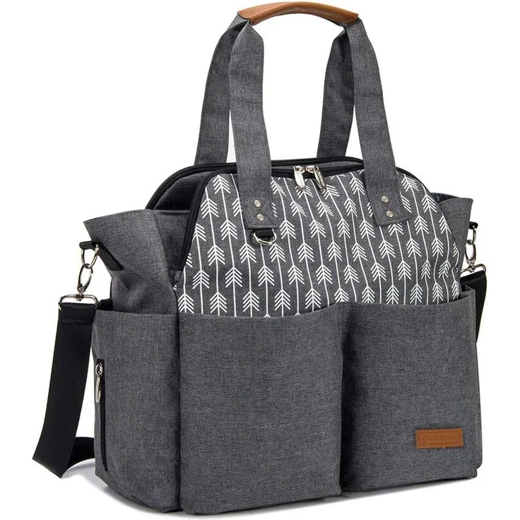 Lekebaby Baby Wickeltasche Bote groß mit Wickelunterlage für Reise, Grau
