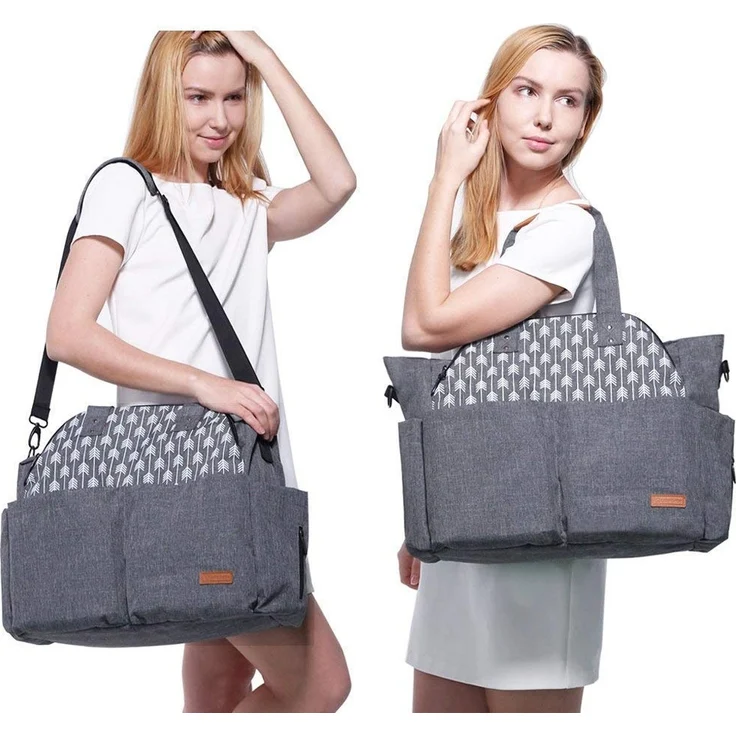 Lekebaby Baby Wickeltasche Bote groß mit Wickelunterlage für Reise, Grau – Bild 6