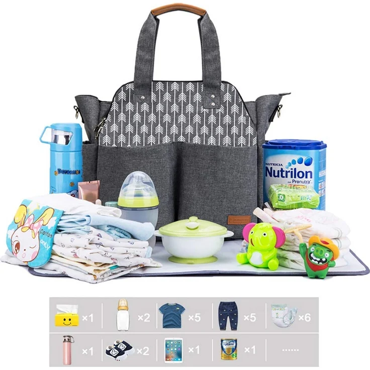 Lekebaby Baby Wickeltasche Bote groß mit Wickelunterlage für Reise, Grau – Bild 2