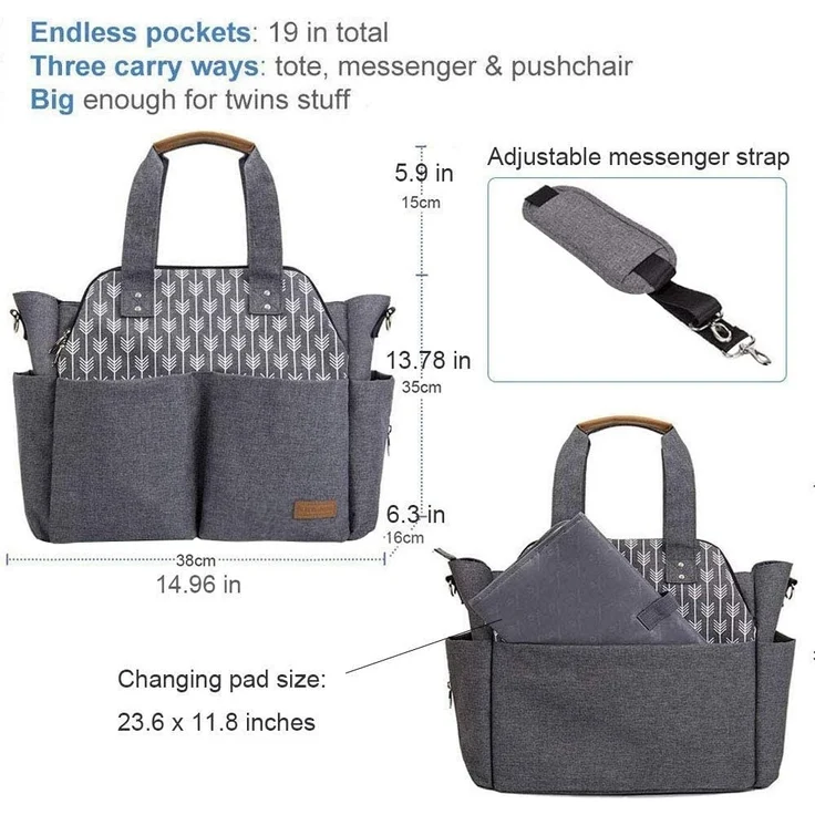 Lekebaby Baby Wickeltasche Bote groß mit Wickelunterlage für Reise, Grau – Bild 4