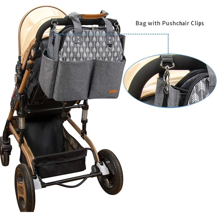 Lekebaby Baby Wickeltasche Bote groß mit Wickelunterlage für Reise, Grau – Bild 5
