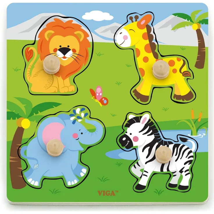 VIGA 50840 Toys-Steckpuzzle-Wildtiere, Multi Color