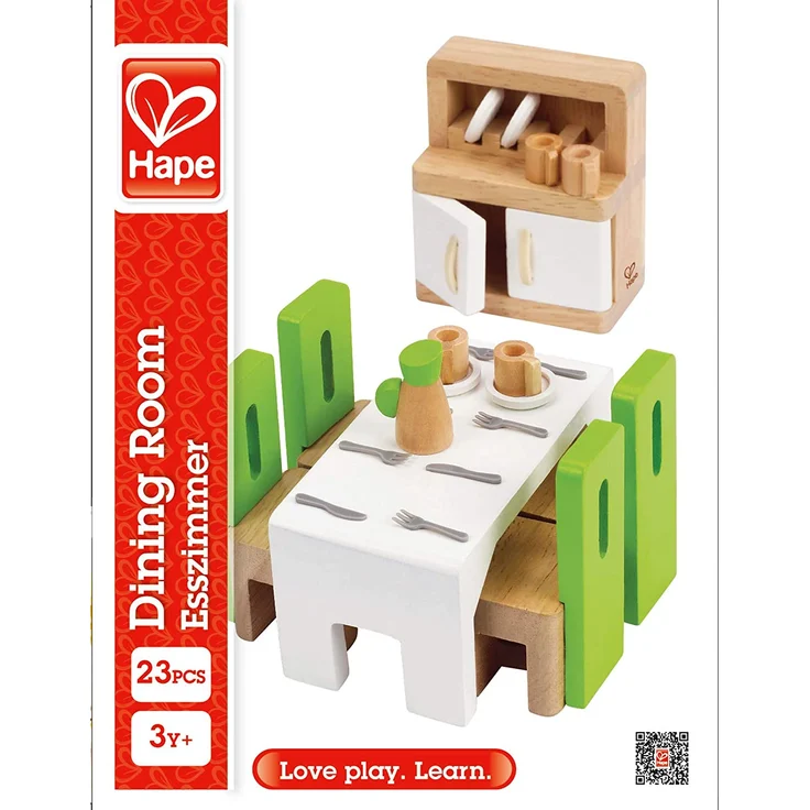 Hape E3454 Esszimmer, grüne Stühle/weißer Tisch/schrank mit weißen Türen – Bild 5