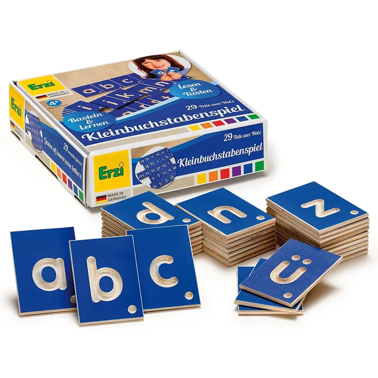 Erzi 42022 Lernspiel Kleinbuchstaben aus Holz, Lernmaterial, Kreativität