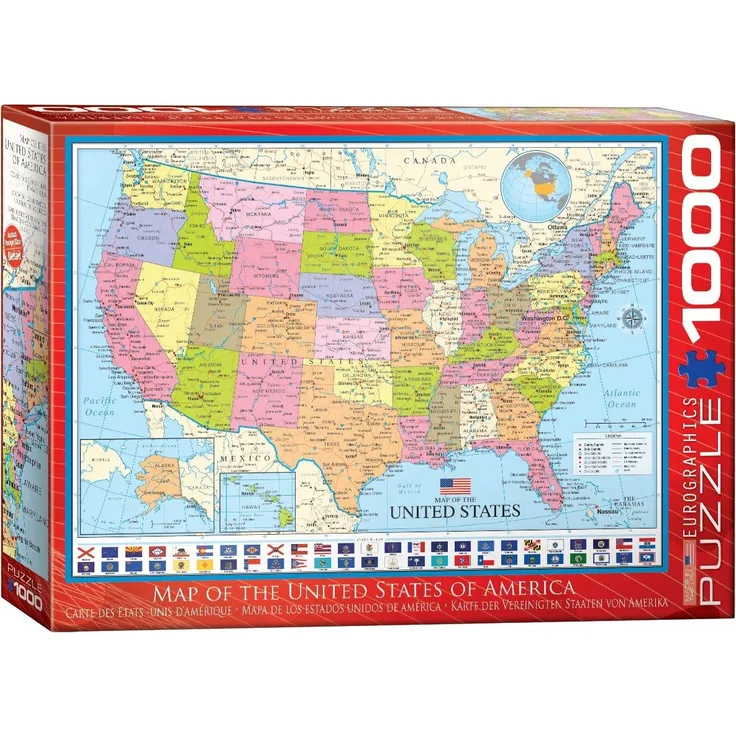 EuroGraphics 6000-0788 Karte der Vereinigten Staaten von Amerika Puzzle, Mehrfarbig
