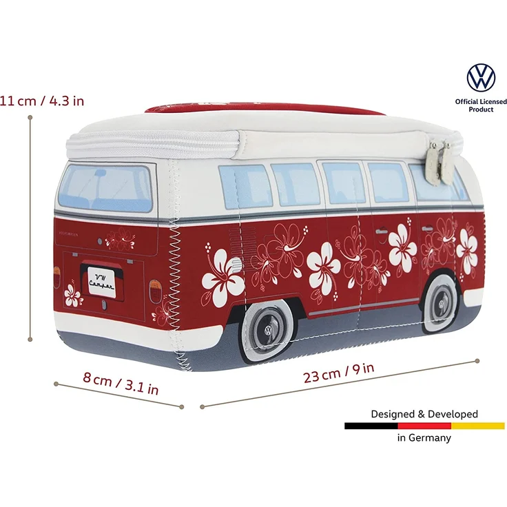 BRISA VW Collection - Volkswagen Neopren Universal-Schmink-Kosmetik-Kultur-Reise-Apotheke-Tasche-Mäppchen-Beutel T1 Bulli Bus (Hibiskus/Rot/Klein) – Bild 3