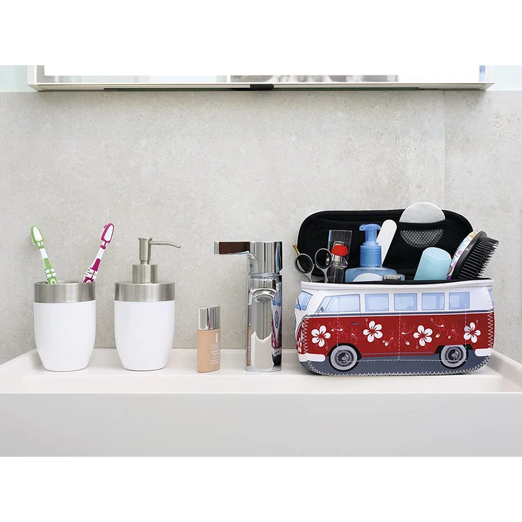 BRISA VW Collection - Volkswagen Neopren Universal-Schmink-Kosmetik-Kultur-Reise-Apotheke-Tasche-Mäppchen-Beutel T1 Bulli Bus (Hibiskus/Rot/Klein) – Bild 5