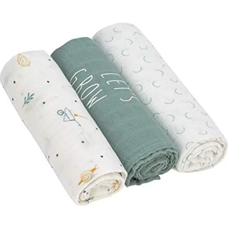 LÄSSIG Baby Pucktuch Spucktuch Muslin Mulltuch aus Bambusfaser und Baumwolle weich atmungsaktiv (3 Stk. 80 x 80 cm)/Heavenly soft Swaddle L Lela green