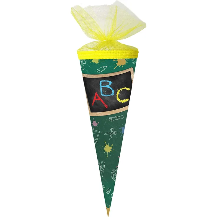 Nestler Schultüte 50cm Rund Schulanfang Tafel Zuckertüte Einschulung Tüll-Verschluss