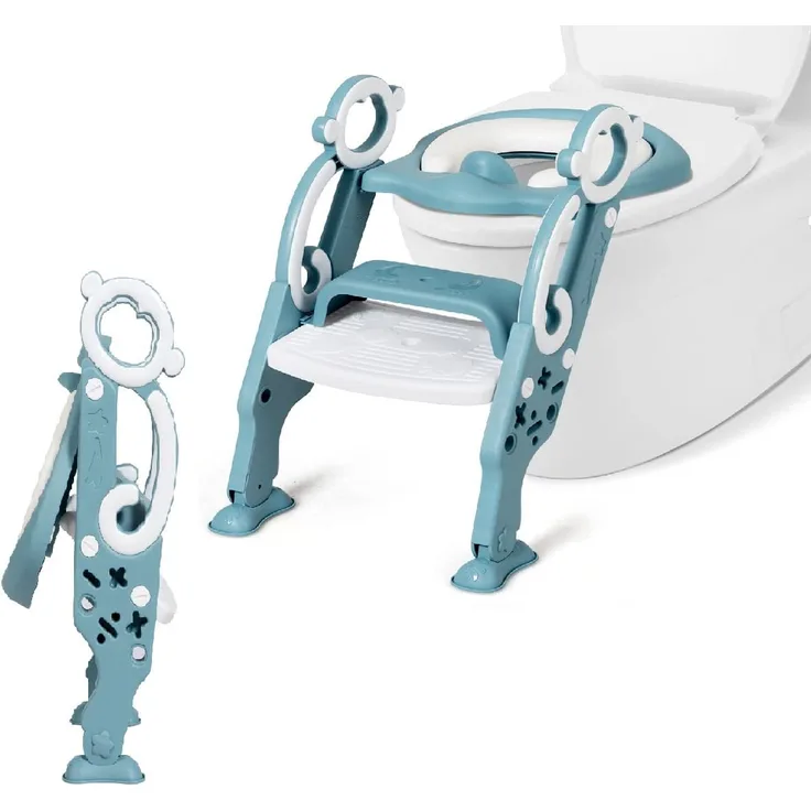 COSTWAY Kinder Toilettentrainer höhenverstellbar mit Leiter und Griffen, Blau