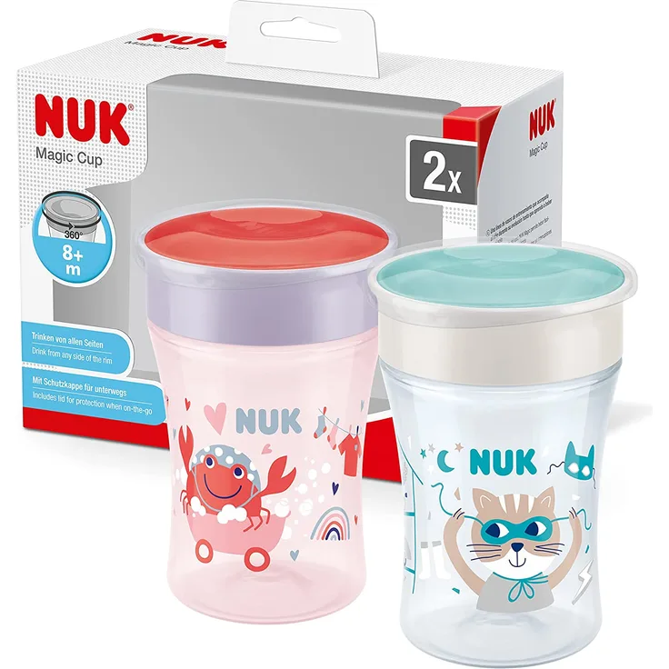 NUK Magic Cup Trinklernbecher | 8+ Monate | 230 ml | auslaufsicherer 360°-Trinkrand | BPA-frei | rot | 2 Stück
