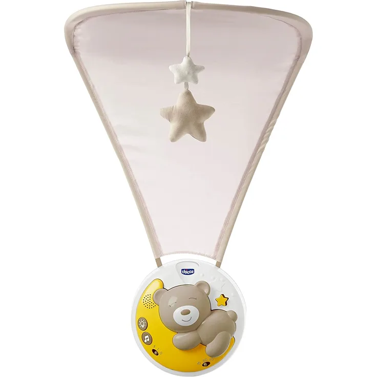 Chicco Next2Moon Kinderbett-Projektor mit Licht und Geräuschen, beweglich, abnehmbares Panel und Karussell, ab 0+ Monate, beige