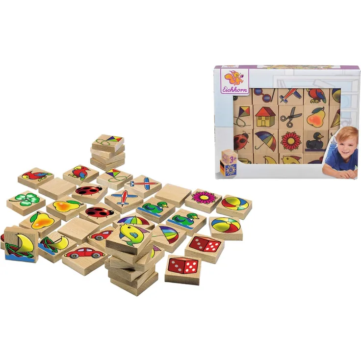 Eichhorn 100072402 - Bilder-Memo Spiel, 40 Steine mit 20 Motiven, FSC 100% Zertifiziertes Buchenholz, Made in Germany