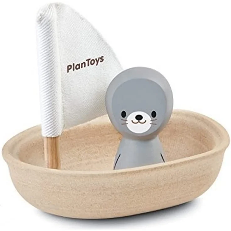 PLAN TOYS PLTO-5710 - Segelboot mit einem Seehundchen, Minifigure – Bild 1