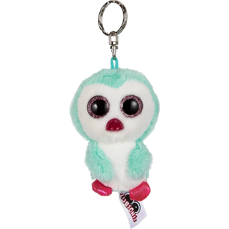 NICI 45548 Glubschis Schlüsselanhänger Pinguin Yoniko 9cm, große Glitzeraugen, Plüschtier mit Schlüsselring, türkis/weiß