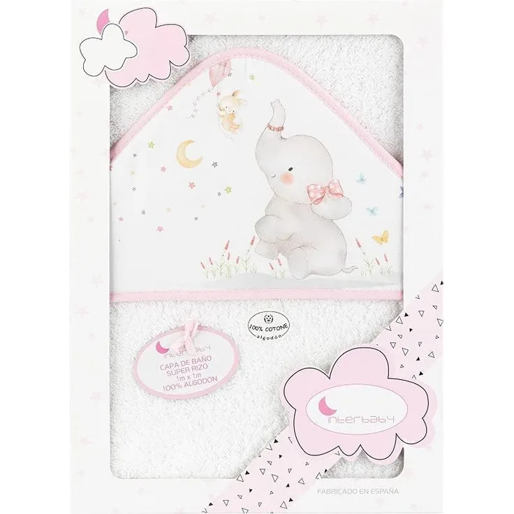 Interbaby 01227-12 Baby Kapuzenbadetuch ELEFANTE, weiss e rosa, Rosa