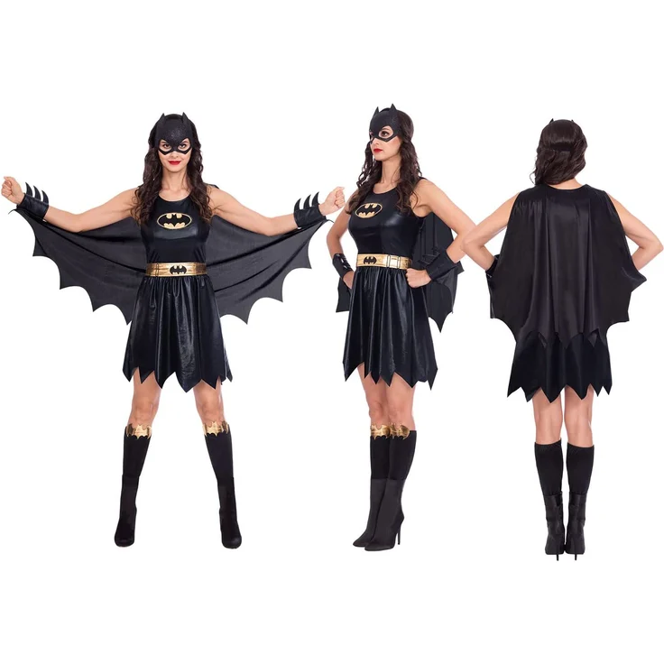 Amscan - Erwachsenenkostüm Batgirl, gezacktes Kleid, Gürtel, Umhang, Arm- und Beinstulpen, Maske, Super Heroes, Motto-Party, Karneval – Bild 2