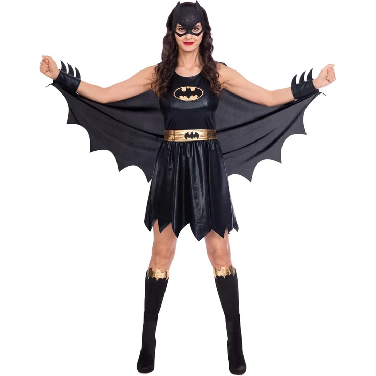 Amscan - Erwachsenenkostüm Batgirl, gezacktes Kleid, Gürtel, Umhang, Arm- und Beinstulpen, Maske, Super Heroes, Motto-Party, Karneval – Bild 1