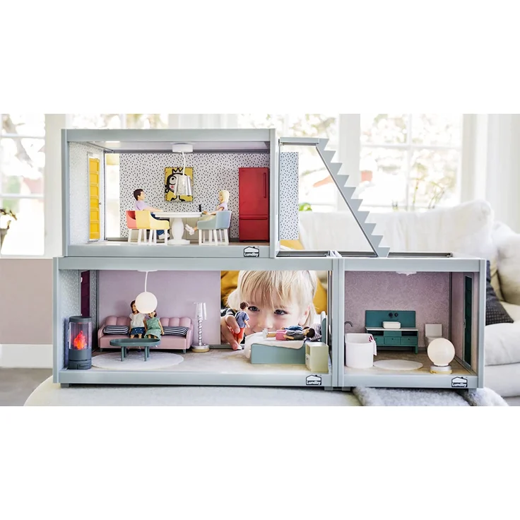 Lundby DIY Puppenhaus Puppenküche Zubehör Set 2-teilig, Miniatur Kühlschrank und Küchenzeile mit Elektrogeräten für Miniatur Haus – 1:18 Miniatur Küche Puppenzubehör Set für 11 cm Puppen – Bild 5