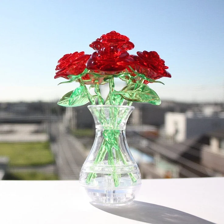 HCM Kinzel 59171 Crystal Puzzle Rote, 47 Teile, 6 Rosen in Einer Vase, bunt – Bild 3