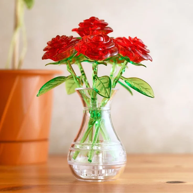 HCM Kinzel 59171 Crystal Puzzle Rote, 47 Teile, 6 Rosen in Einer Vase, bunt – Bild 2