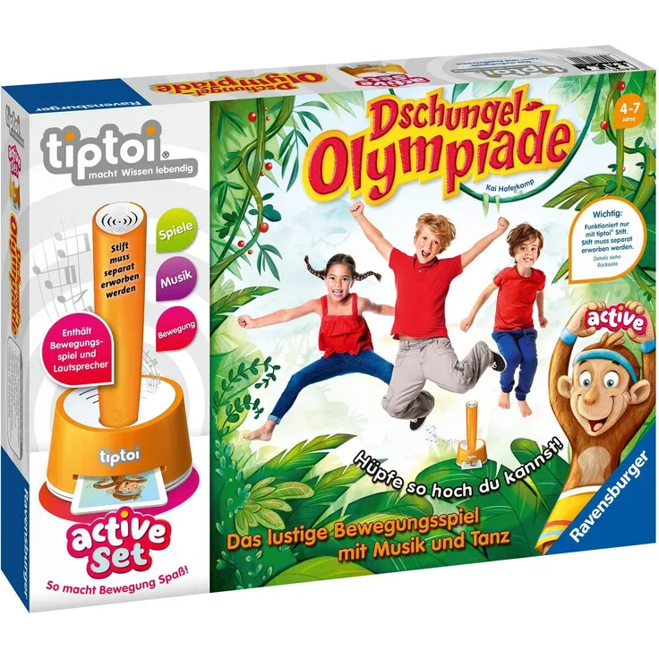 Ravensburger tiptoi 00849 - active Set „Dschungel-Olympiade“ / Spiel von Ravensburger ab 4 Jahren / Freude an Bewegung im Team spielerisch und interaktiv erleben