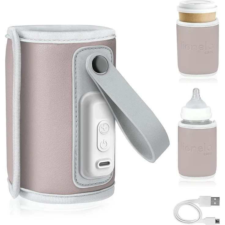 LIONELO Thermup Go Tragbarer Flaschenwärmer zur Temperaturerhaltung, USB-Ladefunktion, Erwärmung von Milch und Babynahrung, BPA FREE (Rosa)