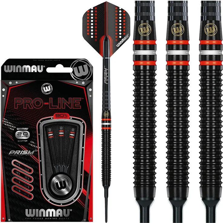 WINMAU Pro-Line 18g Fassgewicht, 20g Gesamtgewicht Profi Wolfram Softip Dartpfeile mit Flights und Schäfte