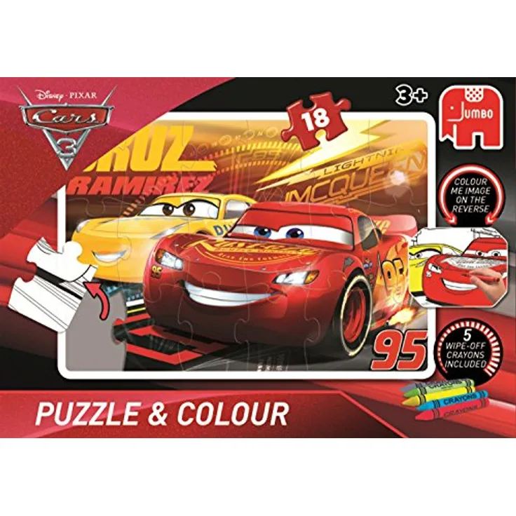 Jumbo Spiele 19616 Disney Cars 3 - Puzzle & Colour Medium 18 Teile