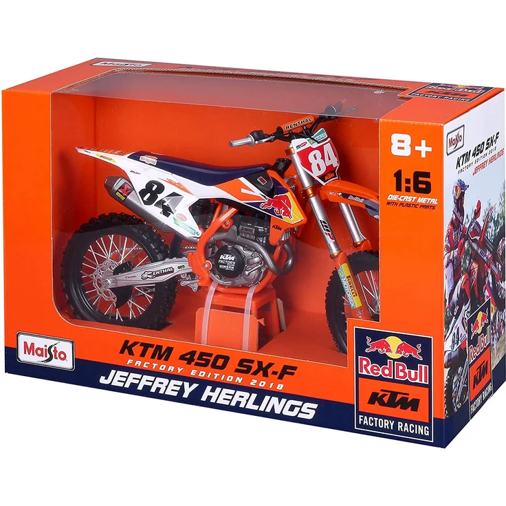 Maisto M32228 KTM 450 SX-F Factory Edition 2018: Modellmotorrad im Maßstab 1:6, Jeffrey Herlings, 37 cm, orange (532228) – Bild 7
