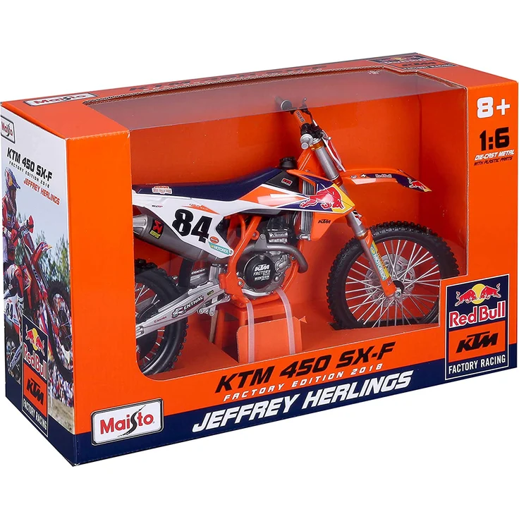 Maisto M32228 KTM 450 SX-F Factory Edition 2018: Modellmotorrad im Maßstab 1:6, Jeffrey Herlings, 37 cm, orange (532228) – Bild 6