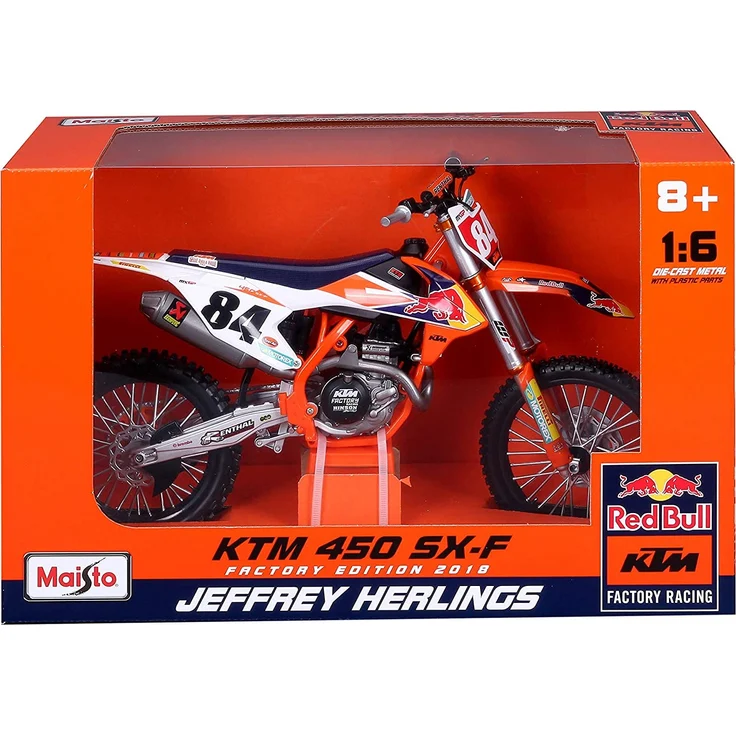 Maisto M32228 KTM 450 SX-F Factory Edition 2018: Modellmotorrad im Maßstab 1:6, Jeffrey Herlings, 37 cm, orange (532228) – Bild 5