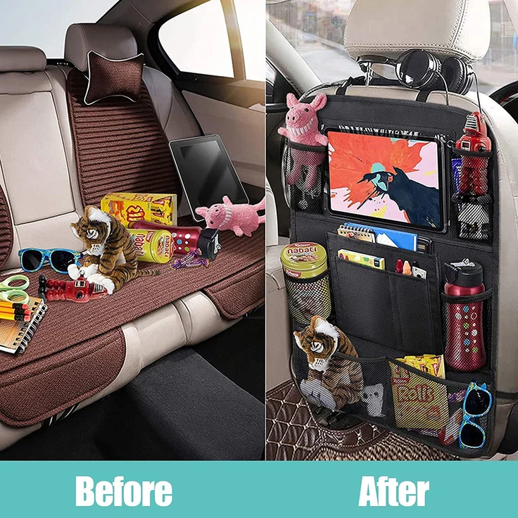 Awroutdoor Autositz-Organizer – 2 Stück Auto-Organizer Rücksitz für bis zu 10,1 iPad, 9 Taschen, Kinderspielzeug-Aufbewahrung, wasserdichter Rücksitzschutz für Kinder, Schwarz – Bild 4