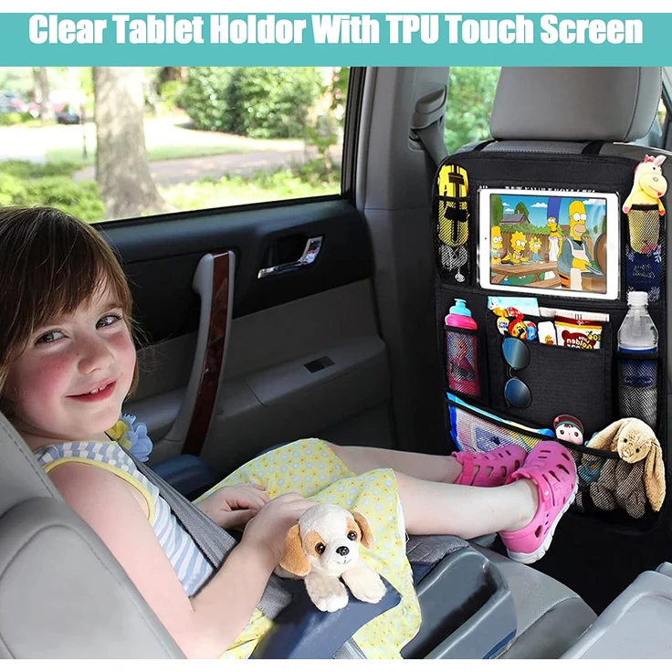 Awroutdoor Autositz-Organizer – 2 Stück Auto-Organizer Rücksitz für bis zu 10,1 iPad, 9 Taschen, Kinderspielzeug-Aufbewahrung, wasserdichter Rücksitzschutz für Kinder, Schwarz – Bild 7
