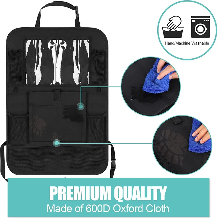 Awroutdoor Autositz-Organizer – 2 Stück Auto-Organizer Rücksitz für bis zu 10,1 iPad, 9 Taschen, Kinderspielzeug-Aufbewahrung, wasserdichter Rücksitzschutz für Kinder, Schwarz – Bild 5