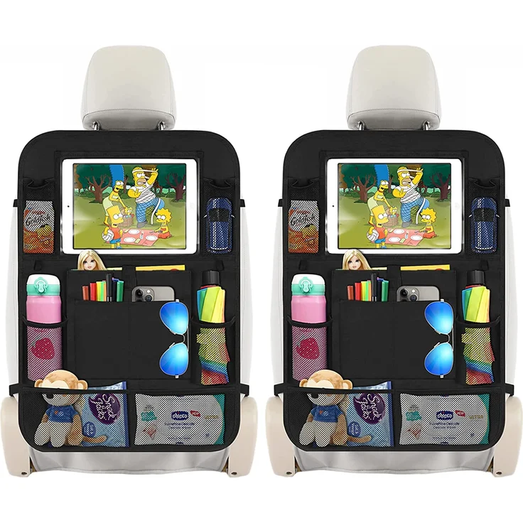 Awroutdoor Autositz-Organizer – 2 Stück Auto-Organizer Rücksitz für bis zu 10,1 iPad, 9 Taschen, Kinderspielzeug-Aufbewahrung, wasserdichter Rücksitzschutz für Kinder, Schwarz – Bild 1