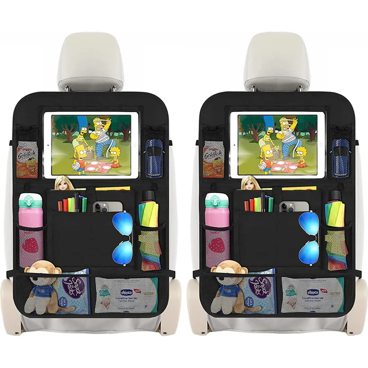 Awroutdoor Autositz-Organizer – 2 Stück Auto-Organizer Rücksitz für bis zu 10,1 iPad, 9 Taschen, Kinderspielzeug-Aufbewahrung, wasserdichter Rücksitzschutz für Kinder, Schwarz