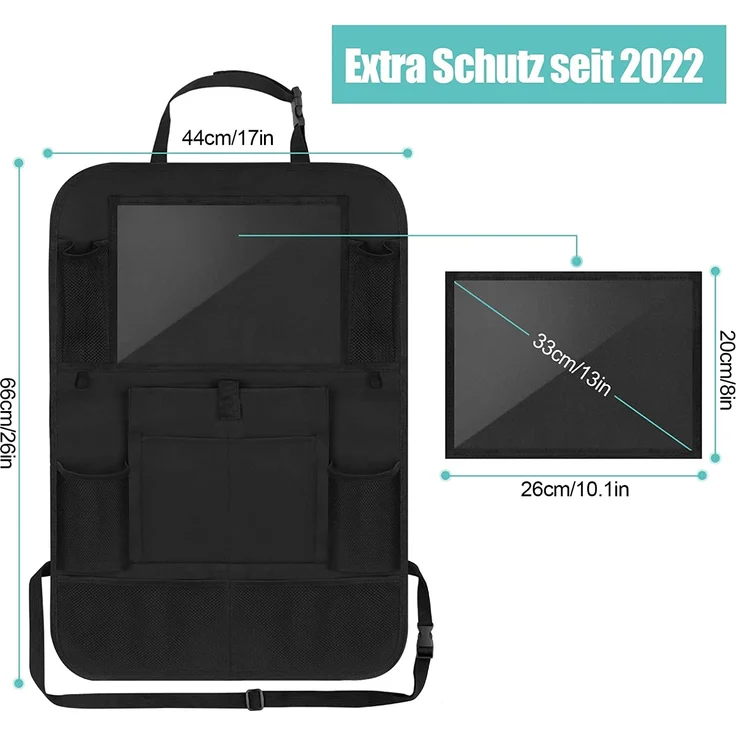 Awroutdoor Autositz-Organizer – 2 Stück Auto-Organizer Rücksitz für bis zu 10,1 iPad, 9 Taschen, Kinderspielzeug-Aufbewahrung, wasserdichter Rücksitzschutz für Kinder, Schwarz – Bild 2