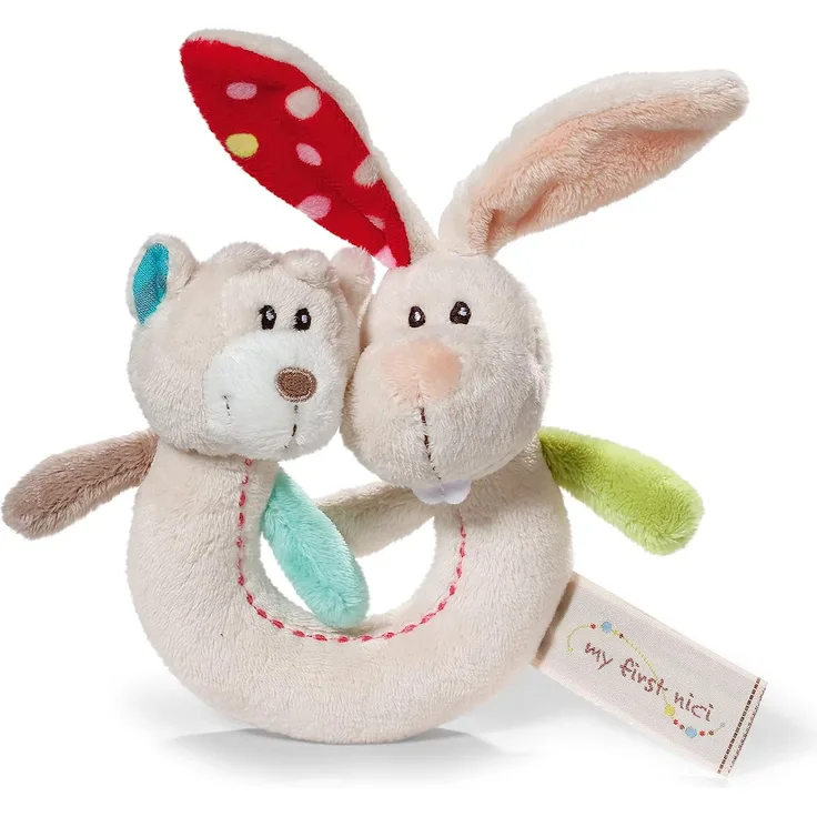 Nici 37877 Pärchen Greifring Hase Tilli und Bär Taps mit Rassel