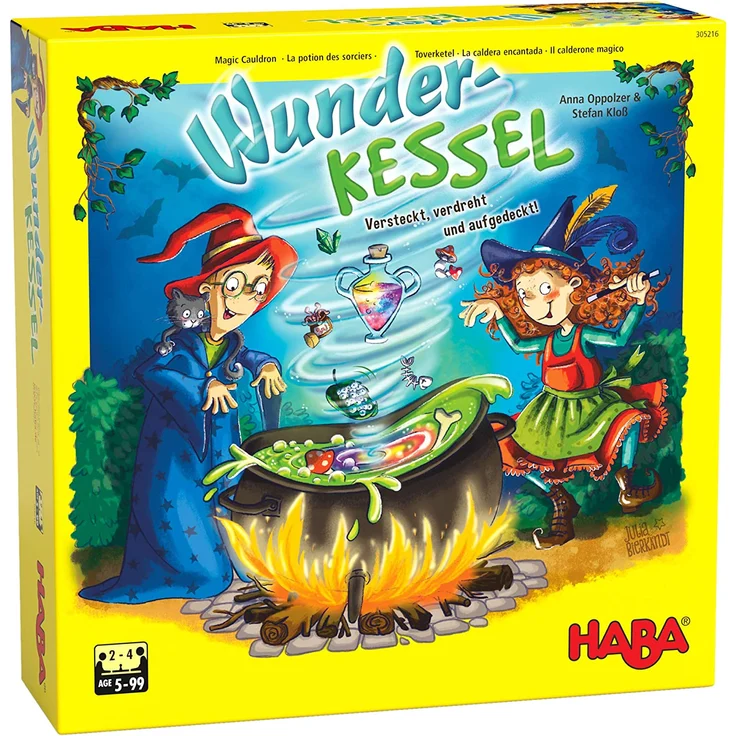 HABA 305216 - Wunderkessel, Memo-Laufspiel für 2-4 Spieler ab 5 Jahren, origineller Spielplan mit Drehmechanismus und Figuren aus Holz – Bild 1