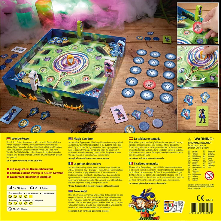 HABA 305216 - Wunderkessel, Memo-Laufspiel für 2-4 Spieler ab 5 Jahren, origineller Spielplan mit Drehmechanismus und Figuren aus Holz – Bild 2