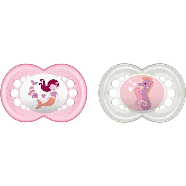 MAM Original Latex Schnuller im 2er-Set, symmetrischer und kiefergerechter Sauger, zahnfreundlicher Baby Schnuller aus Naturkautschuk mit Schnullerbox, 16+ Monate, rosa – Bild 1
