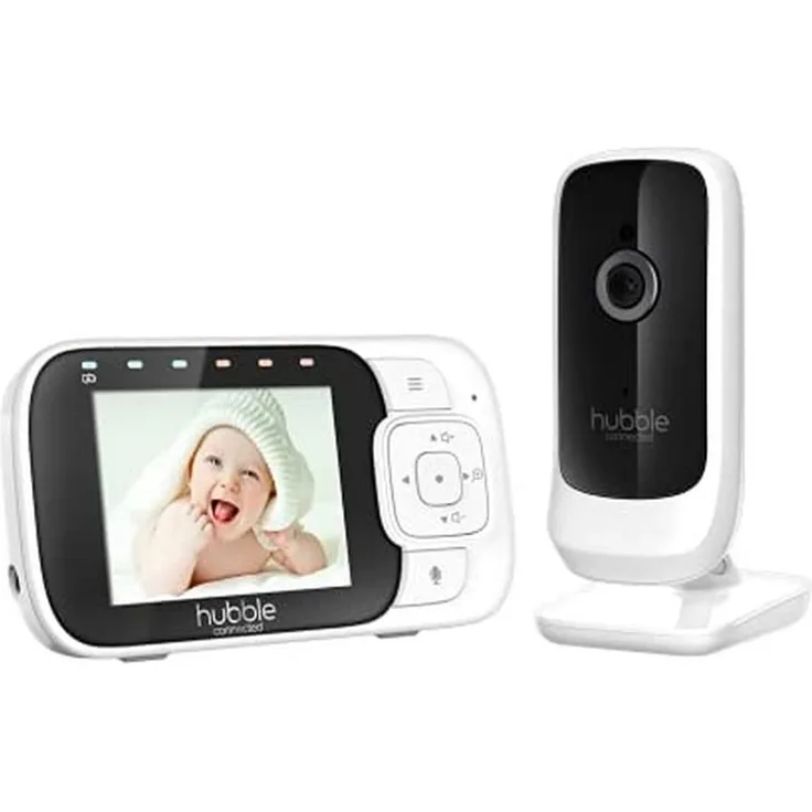 Hubble Connected Nursery View+ Babyphone mit Kamera, 2,8-Zoll-Bildschirm, Infrarot-Nachtsicht, Schlaflieder, visuelle Schallpegelanzeige, digitaler Zoom und Raumtemperatursensor