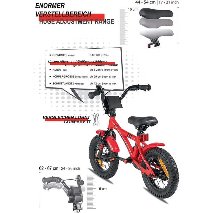 Prometheus Bicycles Kinderfahrrad Hawk, 1 Gang, 12 Zoll, RH 31 cm, rot – Bild 4