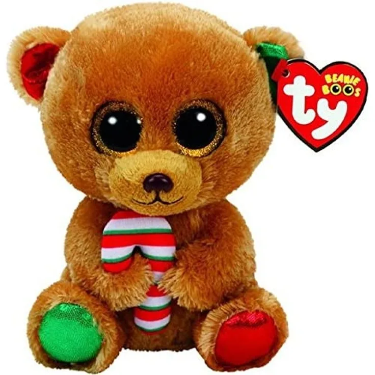 TY 37240 Bear Xmas 2017' Bella-Bär mit Zuckerstange Plüsch, 15 cm, Braun