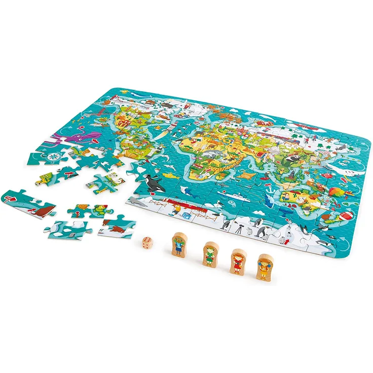 Hape E1626 - 2-in-1-Weltreise Puzzle und Spiel, Entdeckerspielzeug
