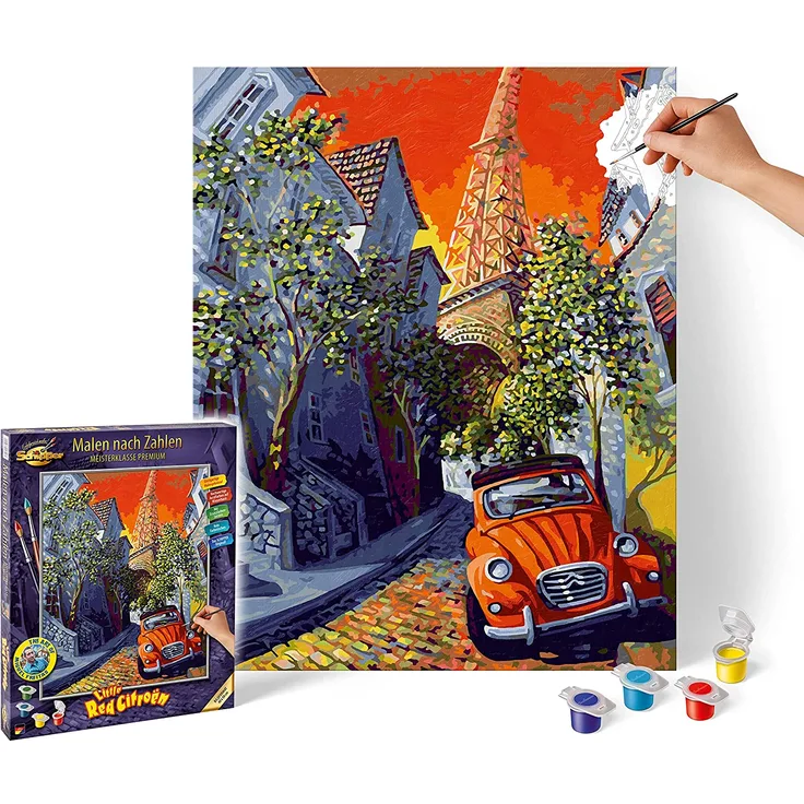 Schipper 609130820 Malen nach Zahlen, Little Red Citroen by Miguel Freitas-Bilder malen für Erwachsene, inklusive Pinsel und Acrylfarben, 40 x 50 cm