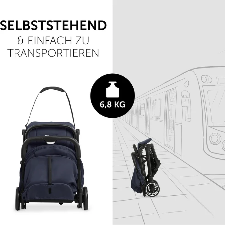 hauck Reise Buggy Travel N Care, für Kinder, bis 25 kg Belastbar, Leicht, Kompakt, Komfortable Sitz-/Liegefunktion, Leichtlaufräder, Federung, UV-Schutz 50+, Einhändig Klein Faltbar, Navy Blau – Bild 7