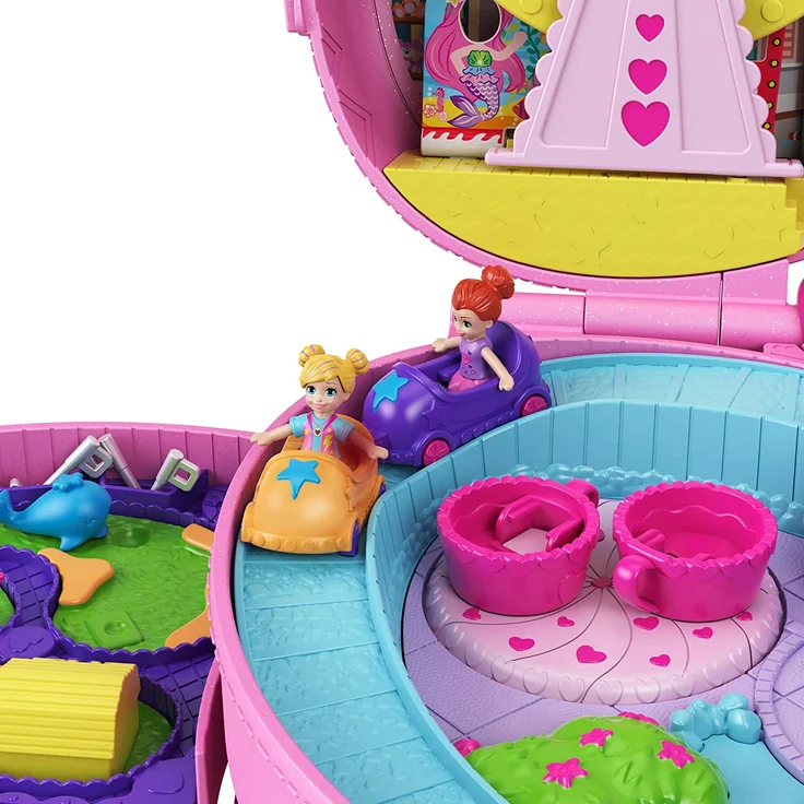 Polly Pocket GYK91 - KLEIN – GANZ GROSS Freizeitpark Rucksack, mit verstellbaren Trägern, 2 kleinen Puppen, einem Eiswagen und Fahrgeschäften, Spielset ab 4 Jahren – Bild 4