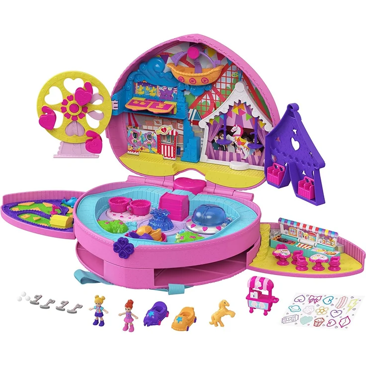 Polly Pocket GYK91 - KLEIN – GANZ GROSS Freizeitpark Rucksack, mit verstellbaren Trägern, 2 kleinen Puppen, einem Eiswagen und Fahrgeschäften, Spielset ab 4 Jahren – Bild 12